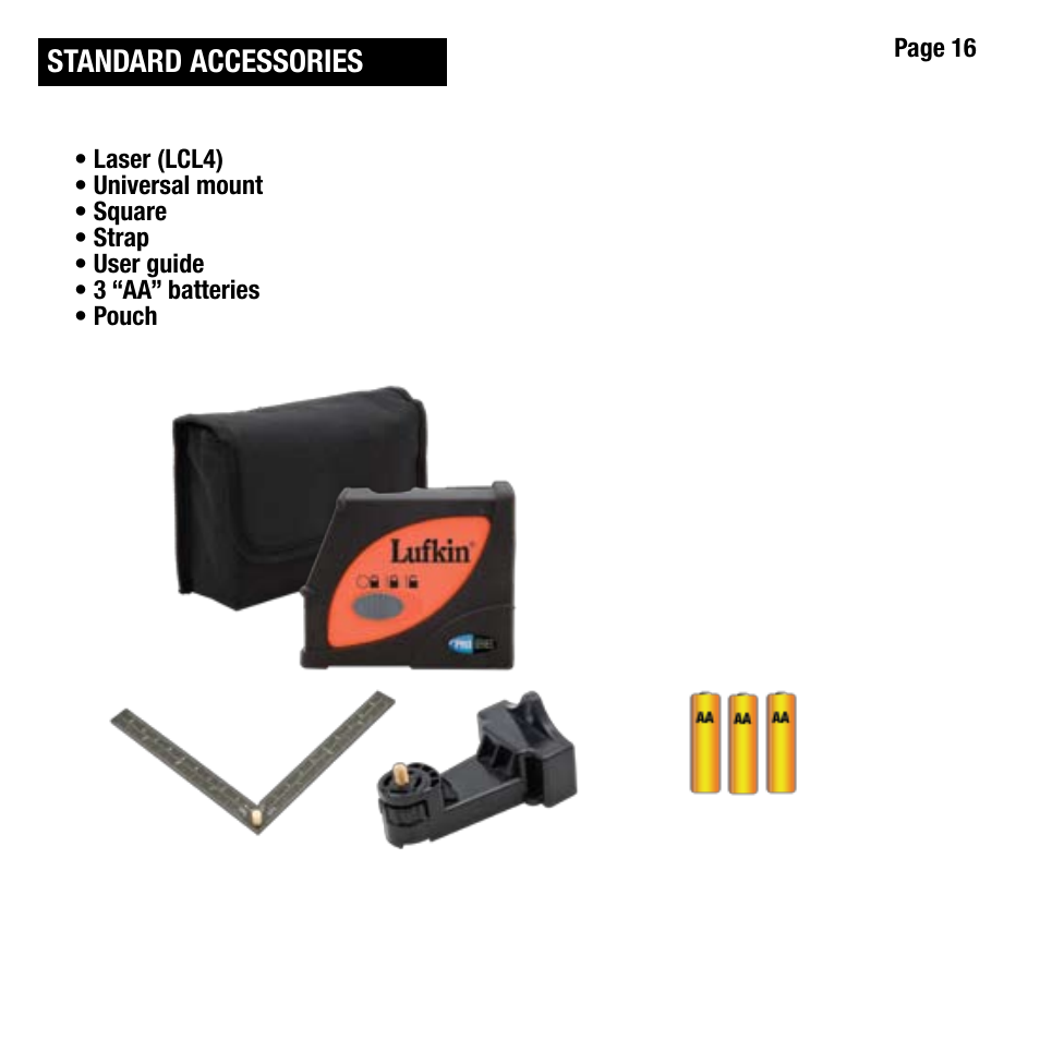 Standard accessories | Cooper Hand Tools LUFKIN LCL4 User Manual | Page 16 / 17