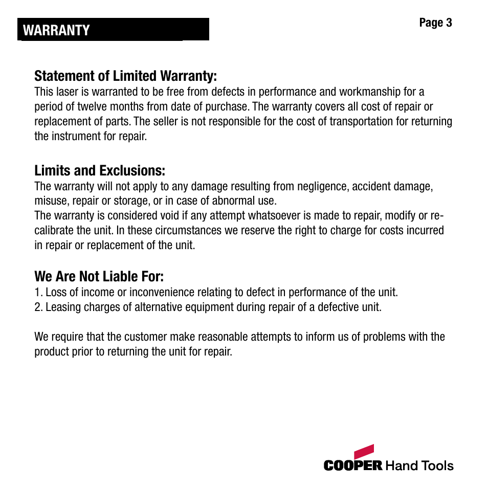 Cooper Hand Tools LUFKIN LCL4 User Manual | Page 3 / 17