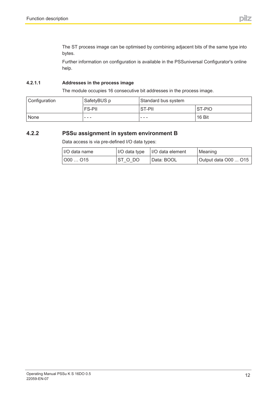 1 addresses in the process image, 2 pssu assignment in system environment b, Addresses in the process image | Pssu assignment in system environment b | Pilz PSSu K S 16DO 0.5 User Manual | Page 12 / 31