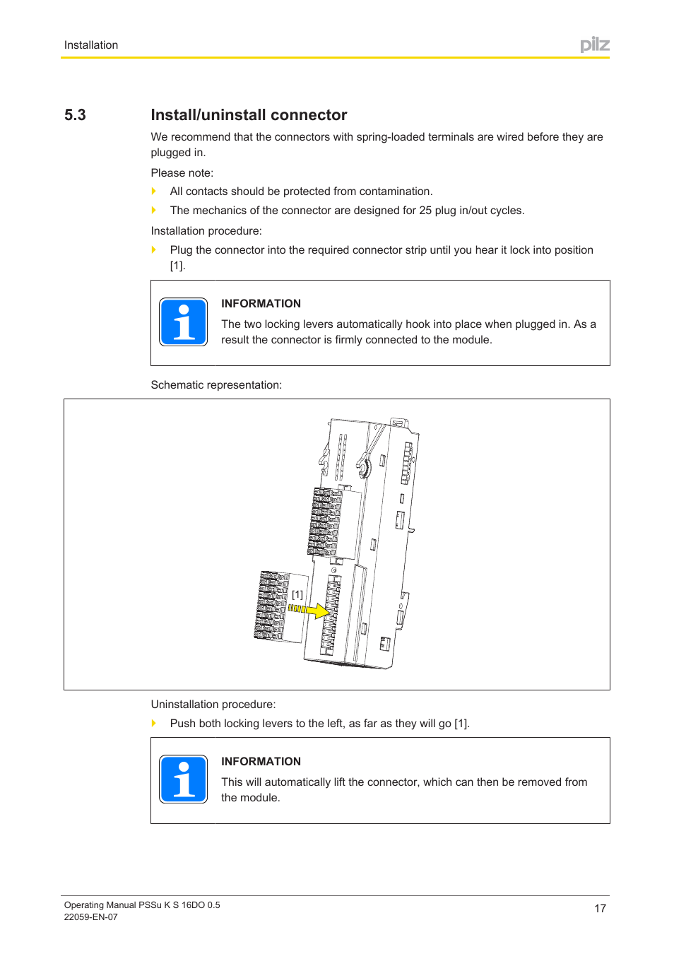 3 install/uninstall connector, Install/uninstall connector | Pilz PSSu K S 16DO 0.5 User Manual | Page 17 / 31