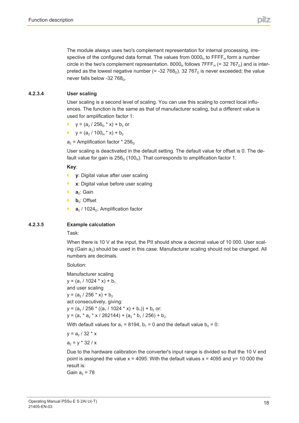 4 user scaling, 5 example calculation, User scaling | Example calculation | Pilz PSSu E S 2AI U User Manual | Page 18 / 43