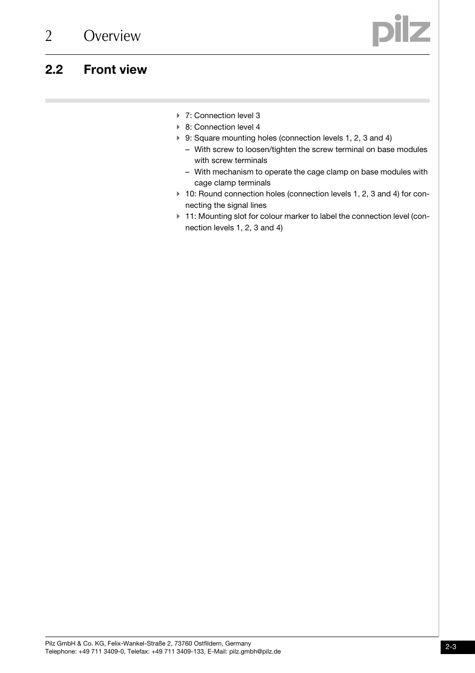 2overview, 2 front view | Pilz PSSu E S 4AI U User Manual | Page 11 / 53