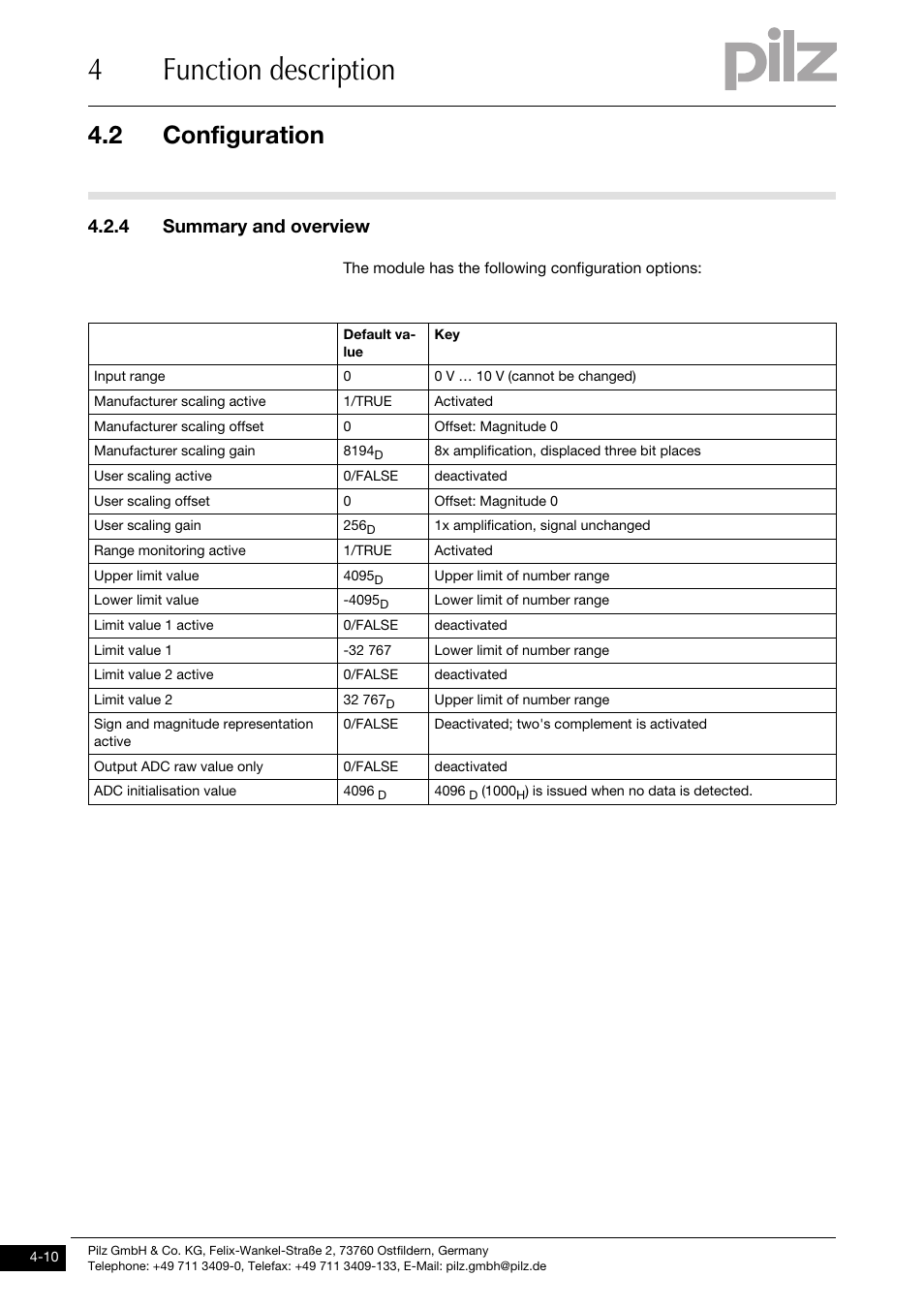 Summary and overview, 4function description, 2 configuration | 4 summary and overview | Pilz PSSu E S 4AI U User Manual | Page 26 / 53