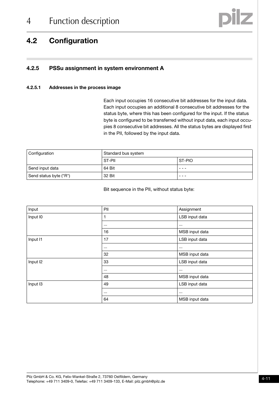 Pssu assignment in system environment a, Addresses in the process image, 4function description | 2 configuration, 5 pssu assignment in system environment a | Pilz PSSu E S 4AI U User Manual | Page 27 / 53