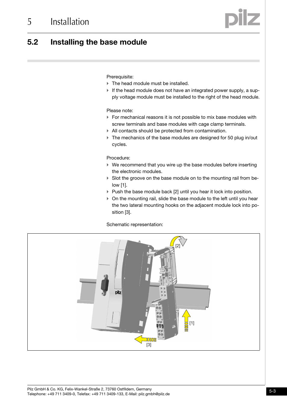 Installing the base module, 5installation, 2 installing the base module | Pilz PSSu E S 4AI U User Manual | Page 35 / 53
