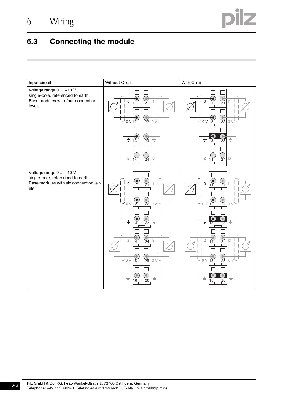 Connecting the module, 6wiring, 3 connecting the module | Pilz PSSu E S 4AI U User Manual | Page 44 / 53