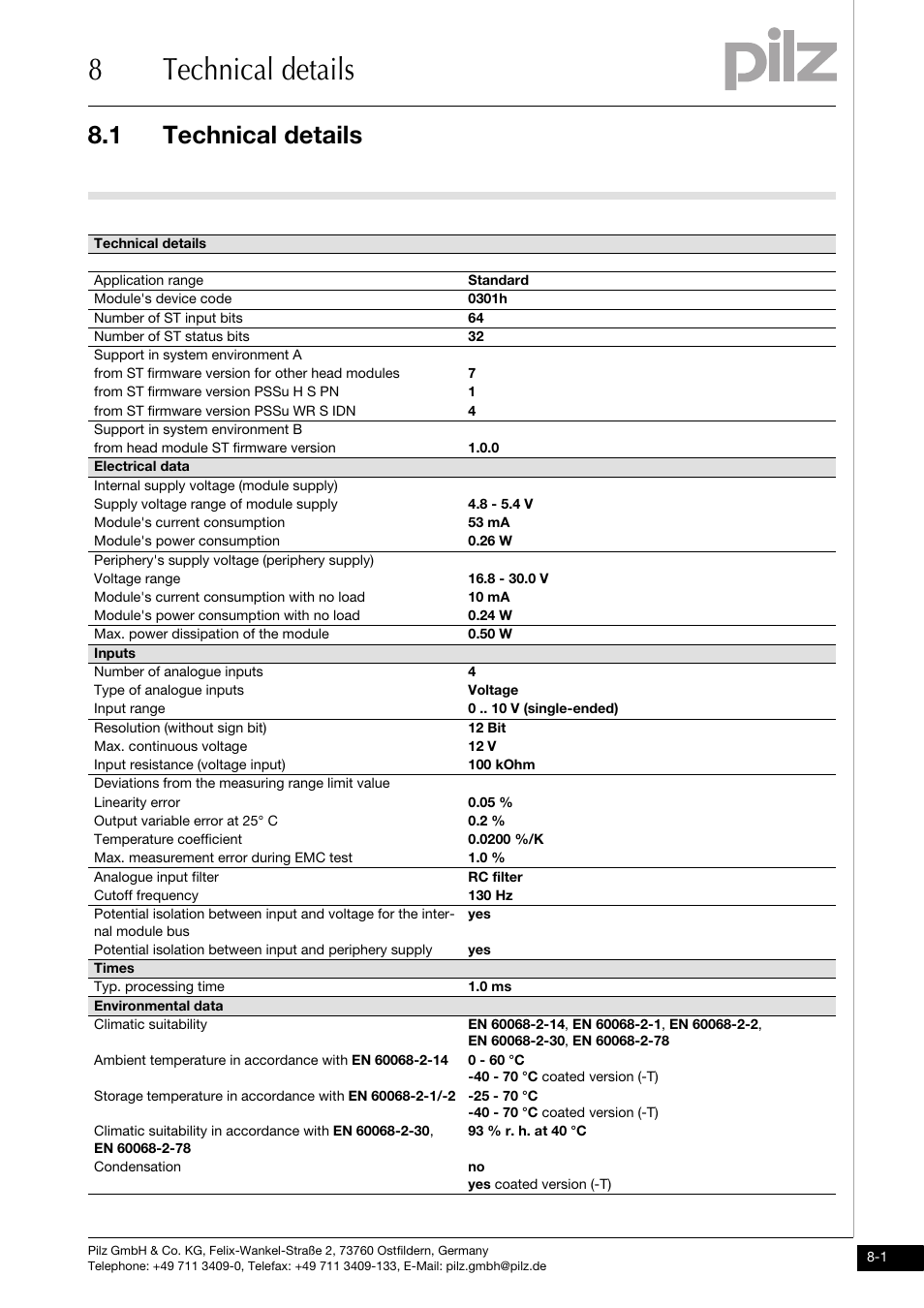 Technical details, 8technical details, 1 technical details | Pilz PSSu E S 4AI U User Manual | Page 49 / 53