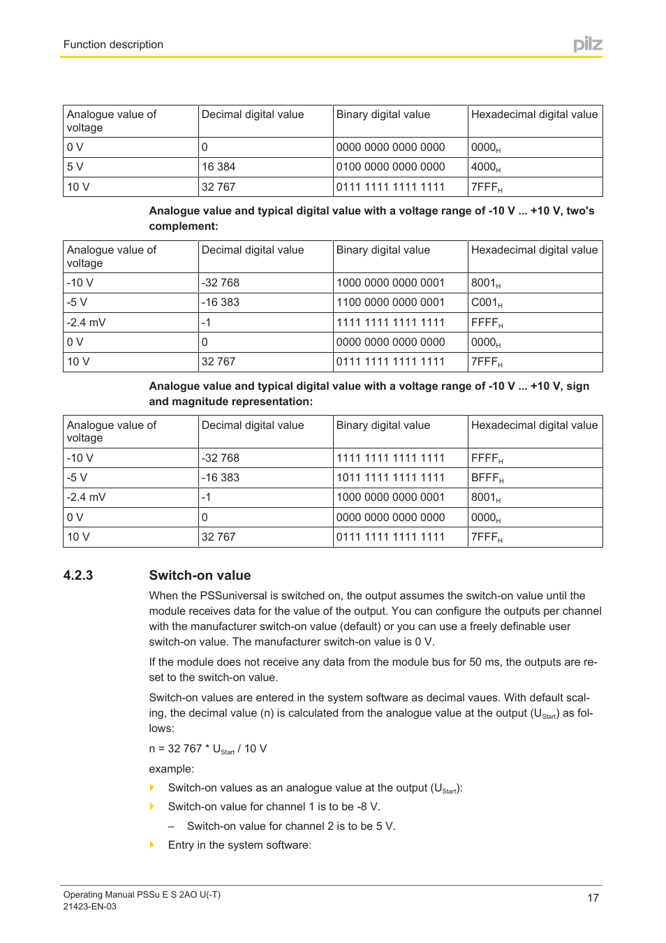 3 switch-on value, Switch­on value, 3 switch­on value | Pilz PSSu E S 2AO U User Manual | Page 17 / 36