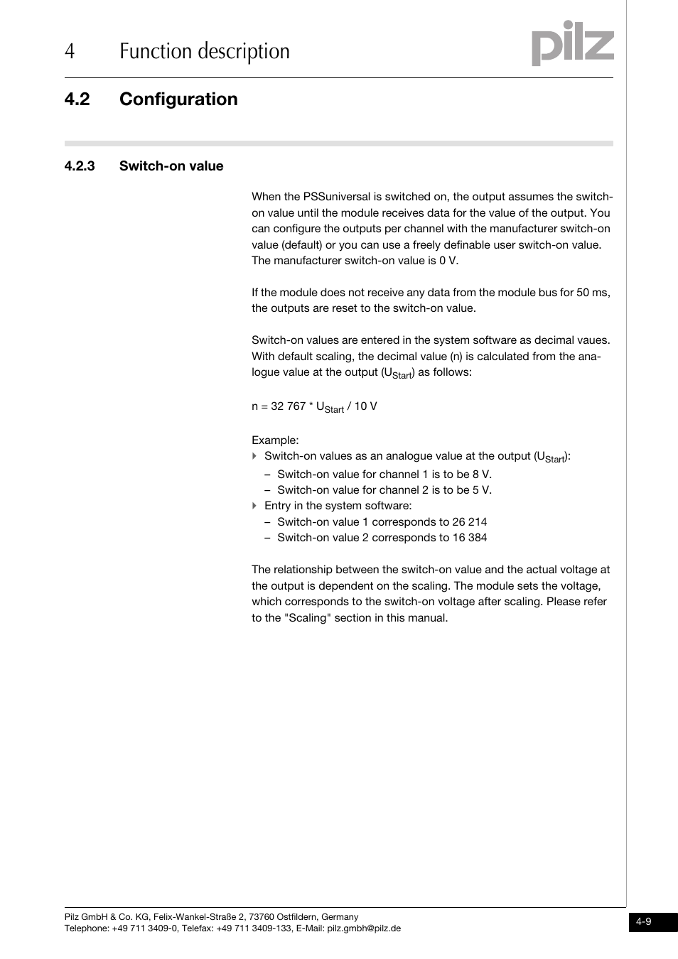 Switch-on value, 4function description, 2 configuration | 3 switch-on value | Pilz PSSu E S 4AO U User Manual | Page 25 / 49