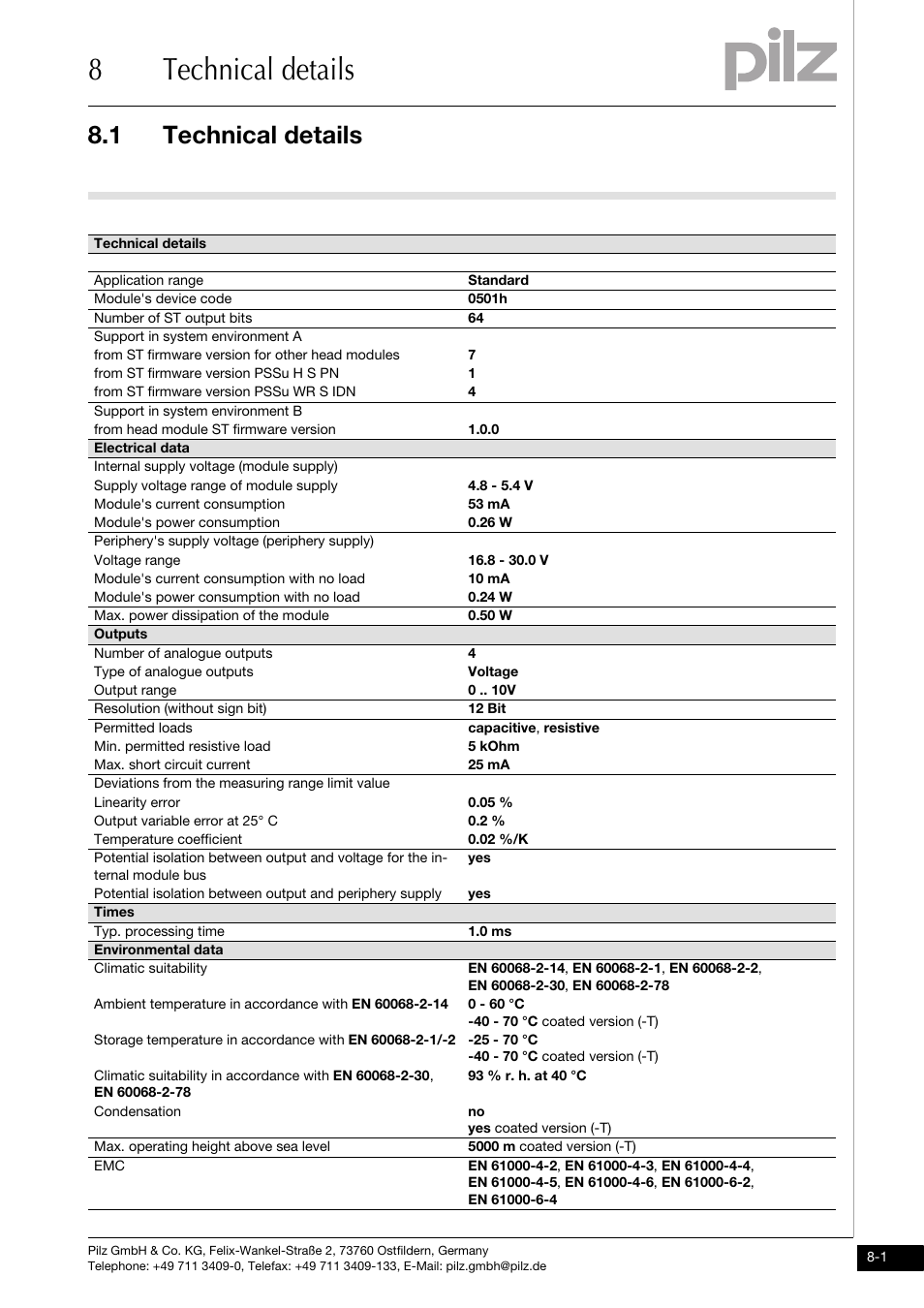Technical details, 8technical details, 1 technical details | Pilz PSSu E S 4AO U User Manual | Page 45 / 49