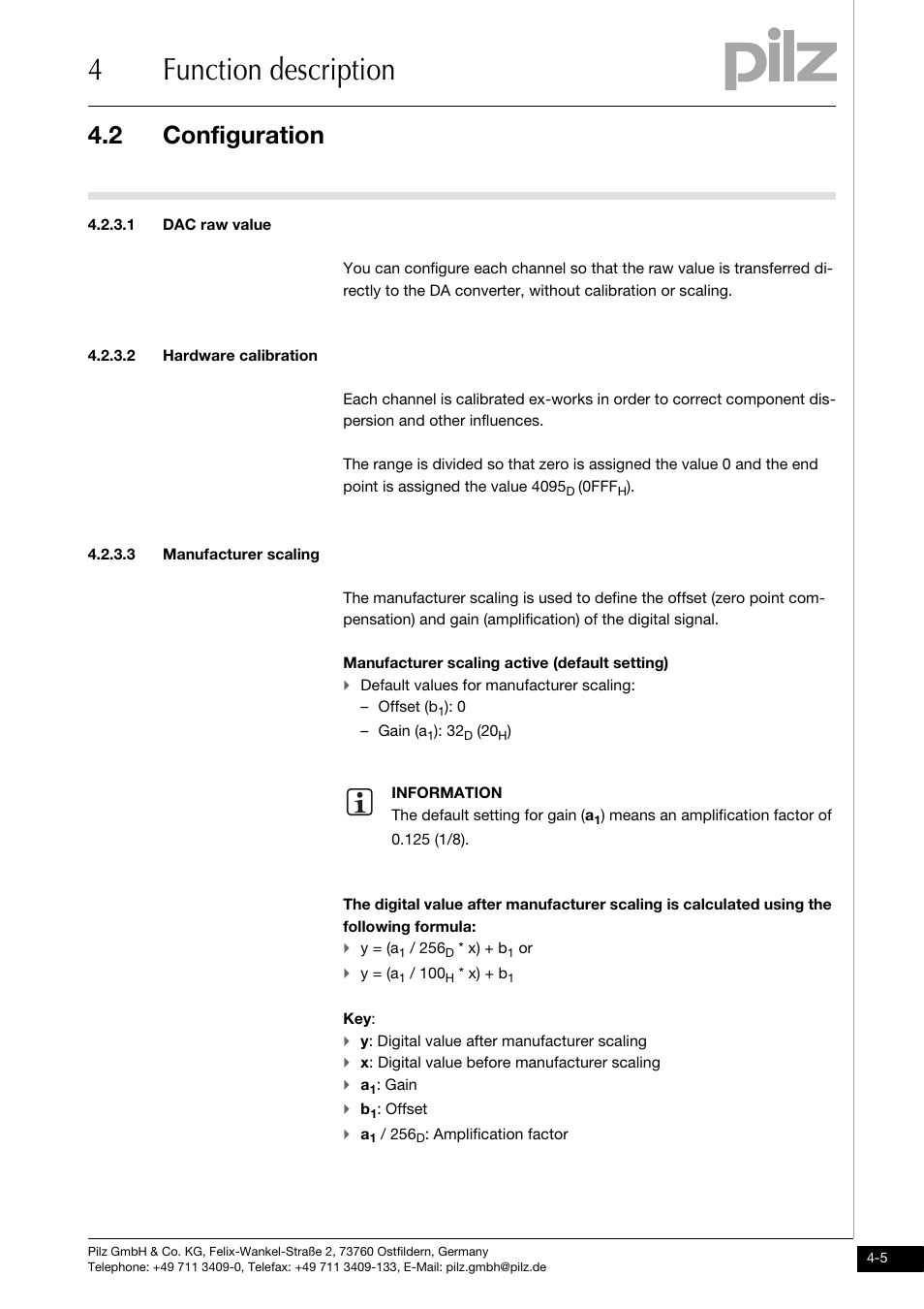Dac raw value, Hardware calibration, Manufacturer scaling | 4function description, 2 configuration | Pilz PSSu E S 2AO I User Manual | Page 21 / 47