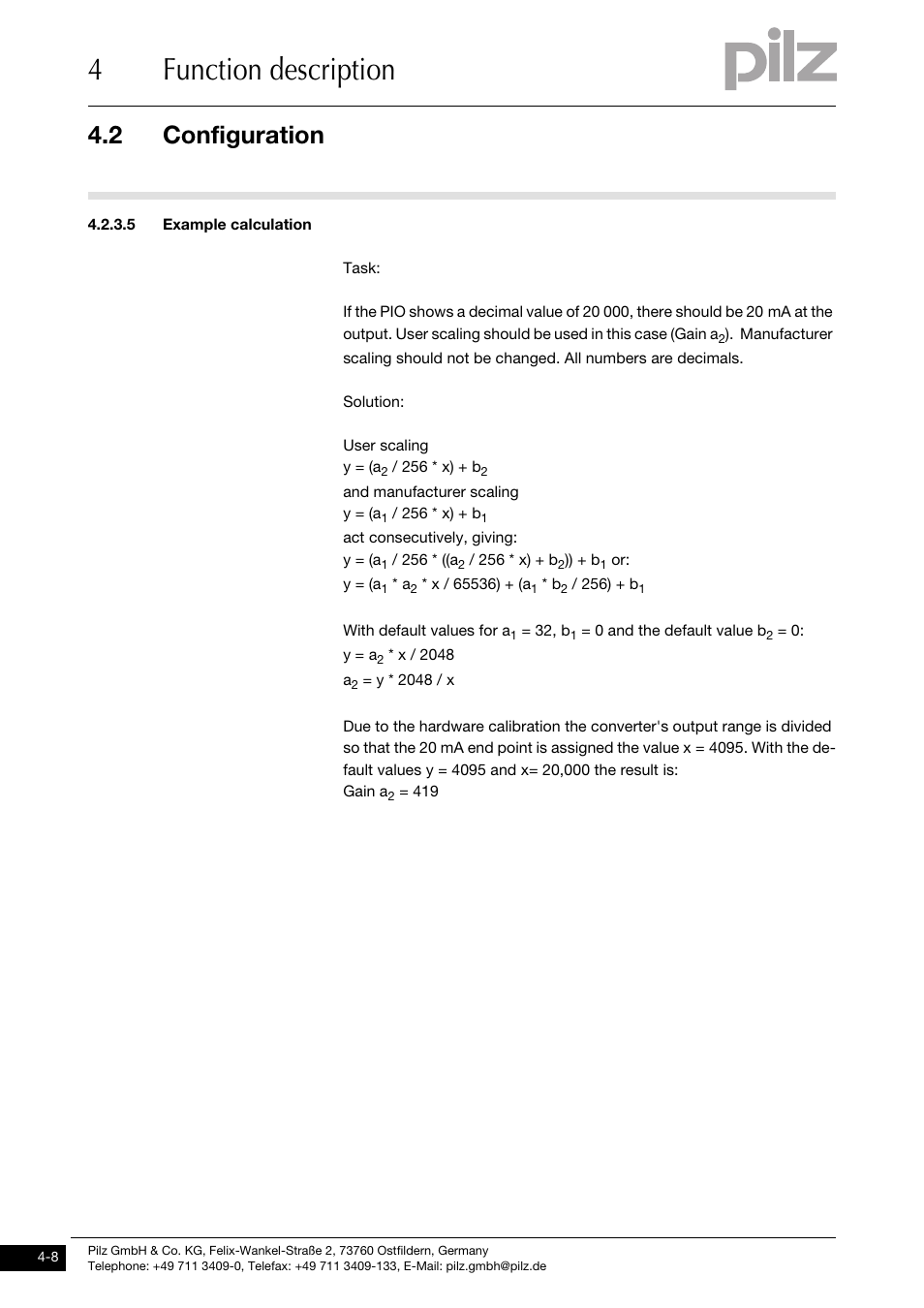 Example calculation, 4function description, 2 configuration | Pilz PSSu E S 2AO I User Manual | Page 24 / 47