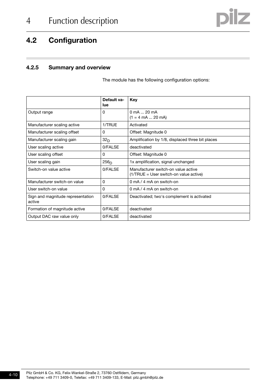 Summary and overview, 4function description, 2 configuration | 5 summary and overview | Pilz PSSu E S 2AO I User Manual | Page 26 / 47