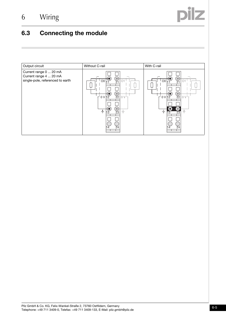 Connecting the module, 6wiring, 3 connecting the module | Pilz PSSu E S 2AO I User Manual | Page 39 / 47