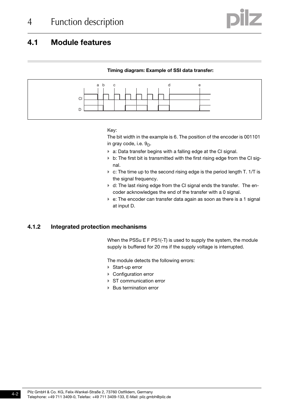 Integrated protection mechanisms, 4function description, 1 module features | 2 integrated protection mechanisms | Pilz PSSu E S ABS SSI User Manual | Page 18 / 43