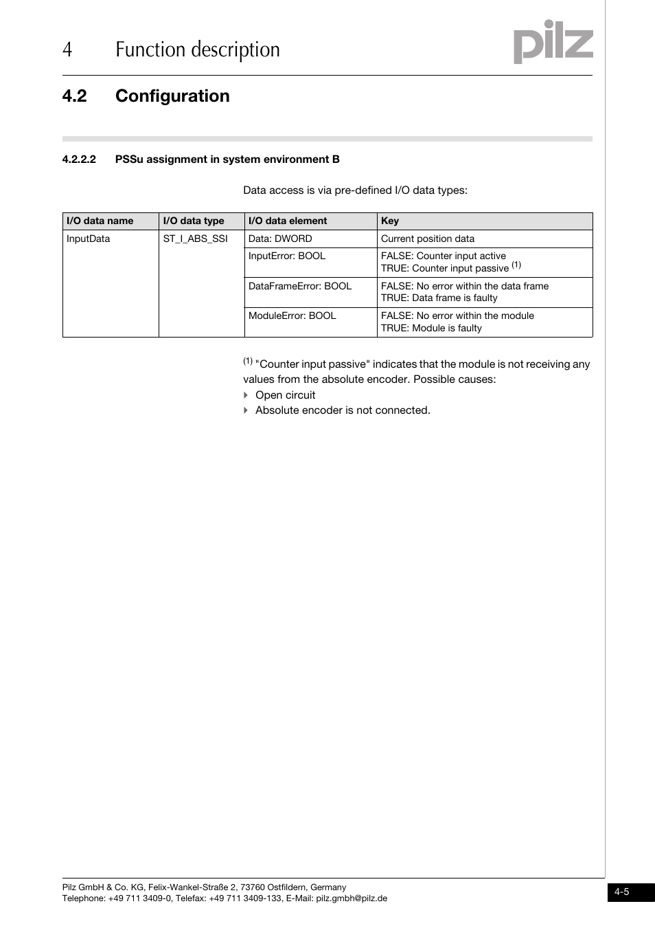 Pssu assignment in system environment b, 4function description, 2 configuration | Pilz PSSu E S ABS SSI User Manual | Page 21 / 43