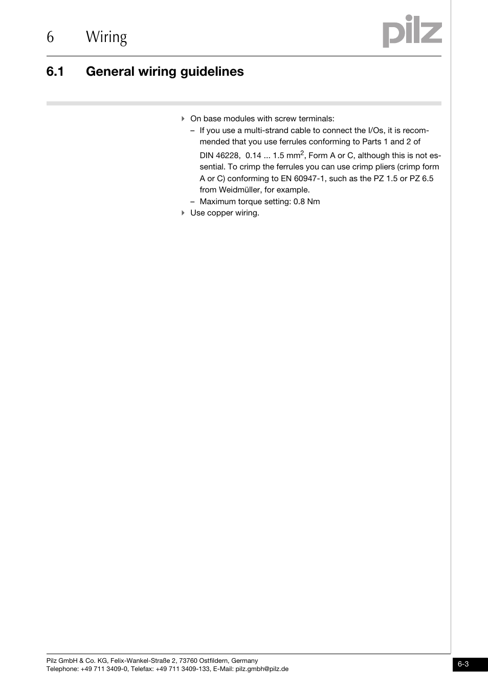 6wiring, 1 general wiring guidelines | Pilz PSSu E S ABS SSI User Manual | Page 31 / 43