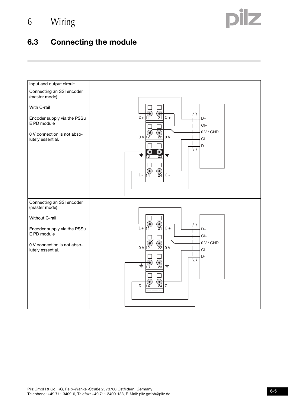 Connecting the module, 6wiring, 3 connecting the module | Pilz PSSu E S ABS SSI User Manual | Page 33 / 43