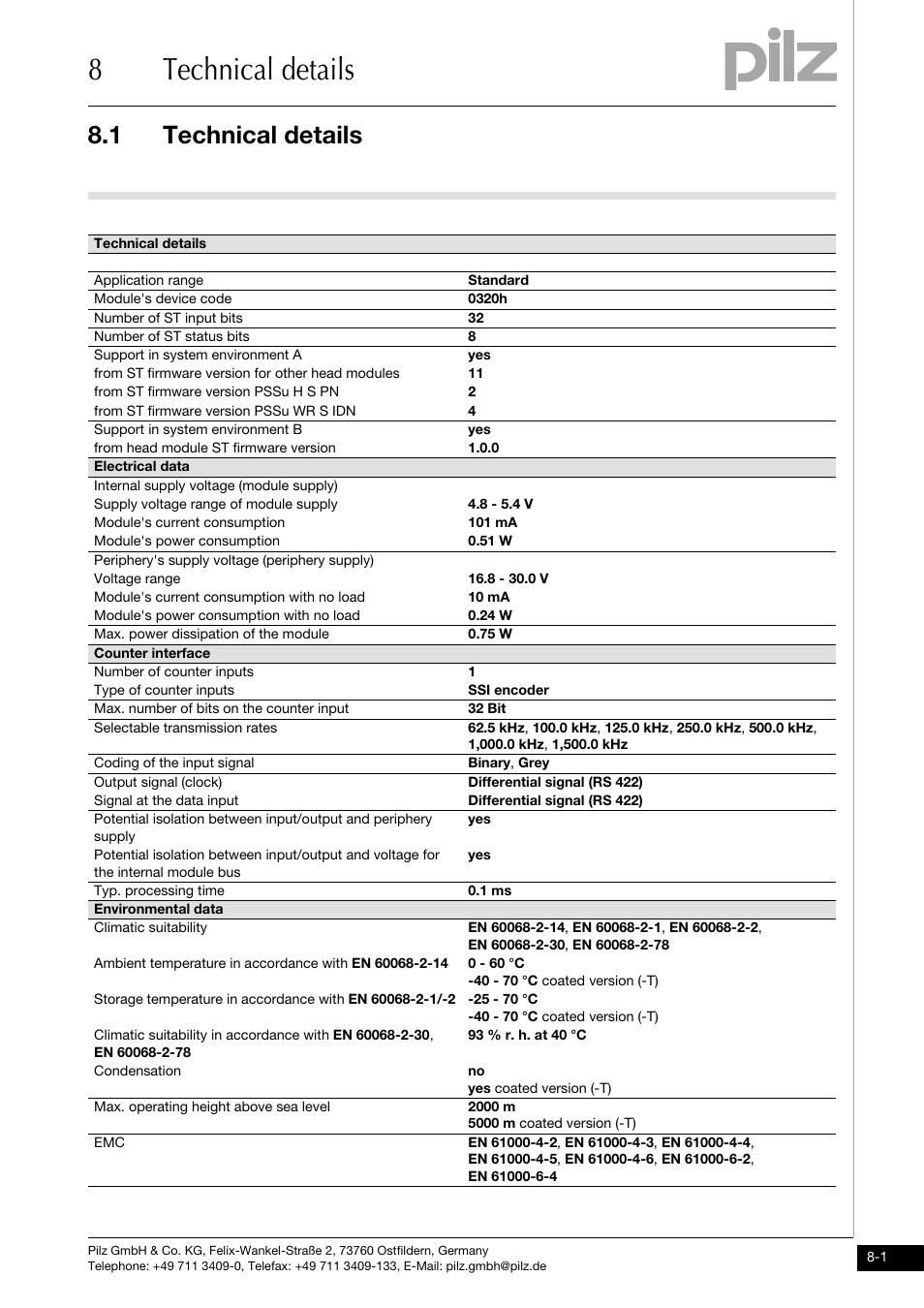 Technical details, 8technical details, 1 technical details | Pilz PSSu E S ABS SSI User Manual | Page 39 / 43