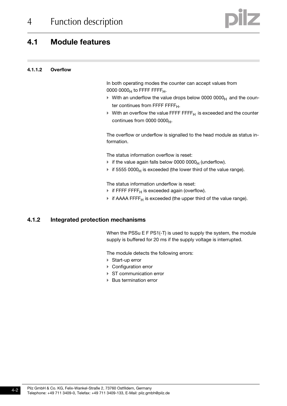 Overflow, Integrated protection mechanisms, 4function description | 1 module features, 2 integrated protection mechanisms | Pilz PSSu E S INC User Manual | Page 18 / 49