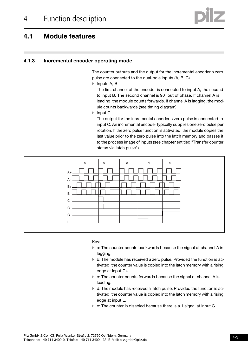 Incremental encoder operating mode, 4function description, 1 module features | 3 incremental encoder operating mode | Pilz PSSu E S INC User Manual | Page 19 / 49