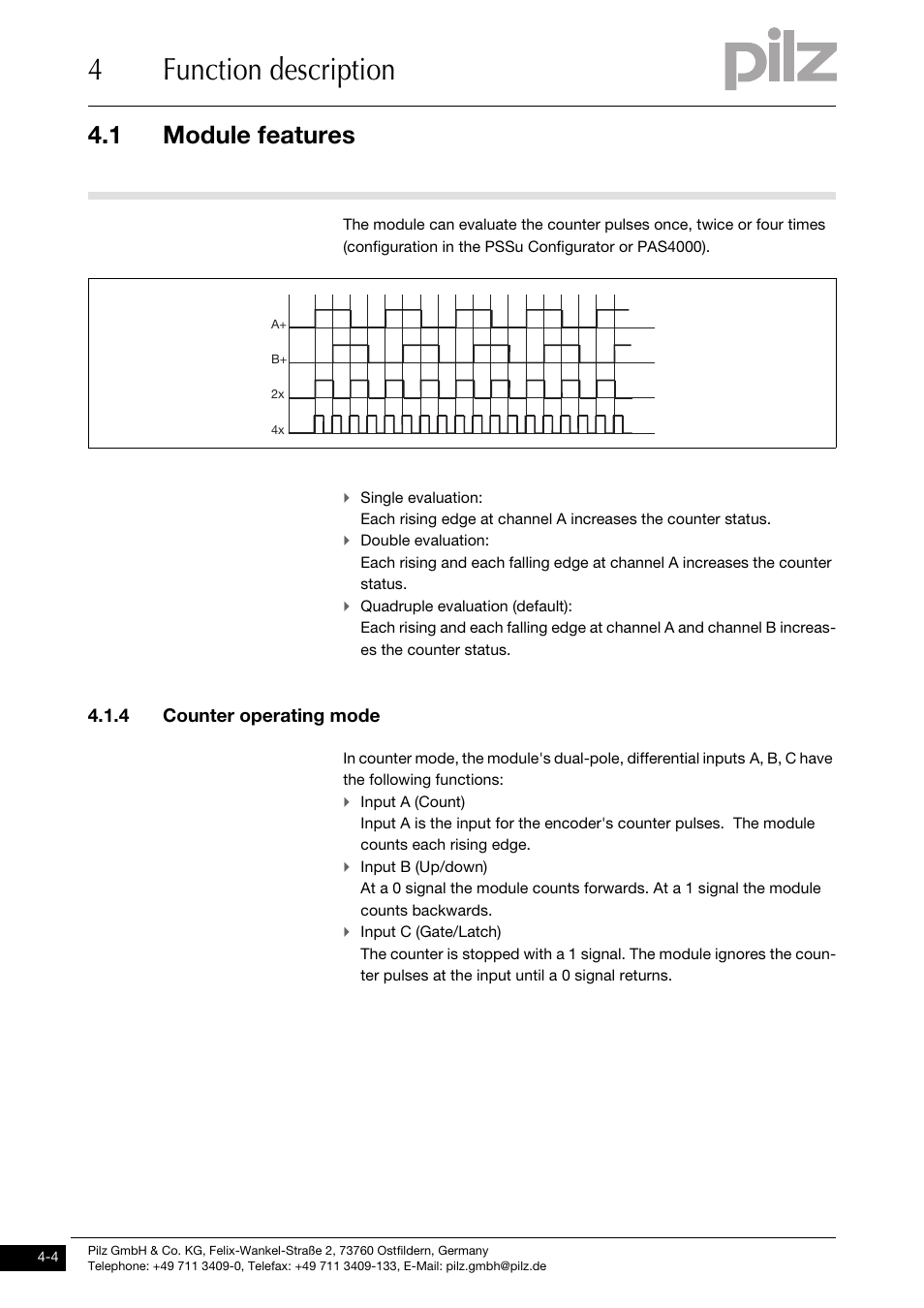 Counter operating mode, 4function description, 1 module features | 4 counter operating mode | Pilz PSSu E S INC User Manual | Page 20 / 49