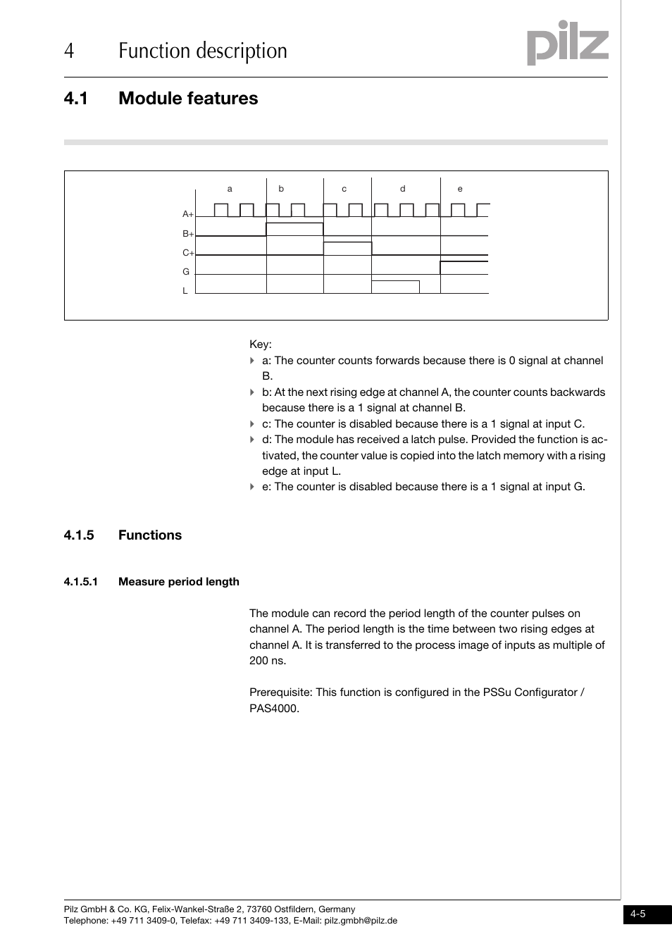 Functions, Measure period length, 4function description | 1 module features, 5 functions | Pilz PSSu E S INC User Manual | Page 21 / 49