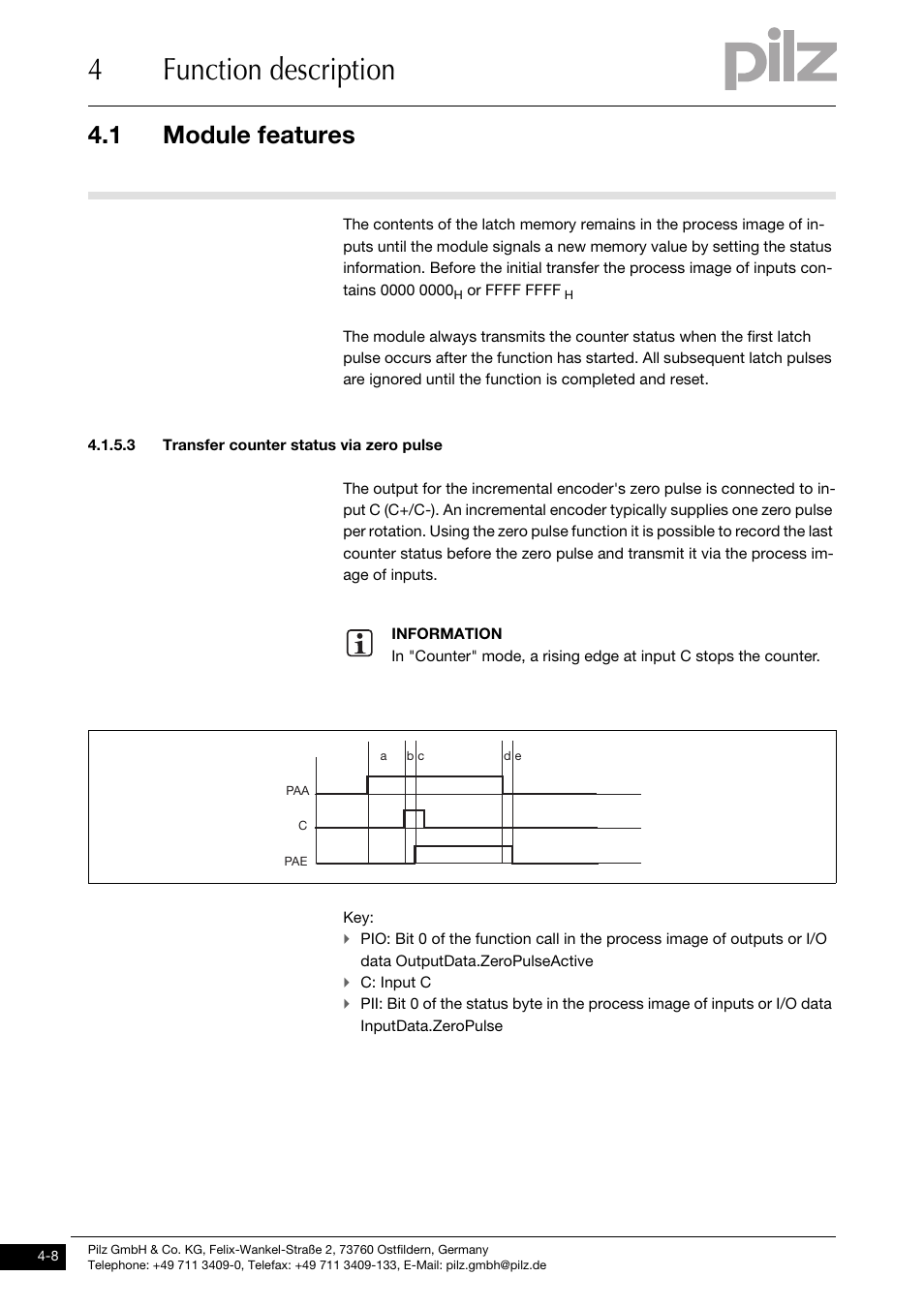 Transfer counter status via zero pulse, 4function description, 1 module features | Pilz PSSu E S INC User Manual | Page 24 / 49