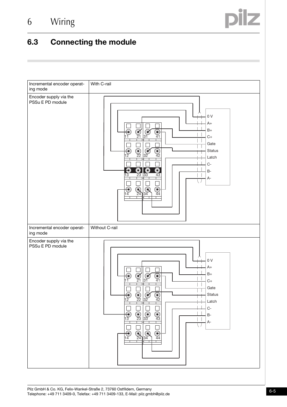 Connecting the module, 6wiring, 3 connecting the module | Pilz PSSu E S INC User Manual | Page 39 / 49