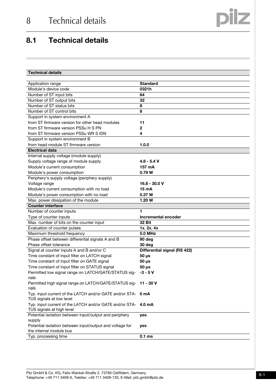 Technical details, 8technical details, 1 technical details | Pilz PSSu E S INC User Manual | Page 45 / 49