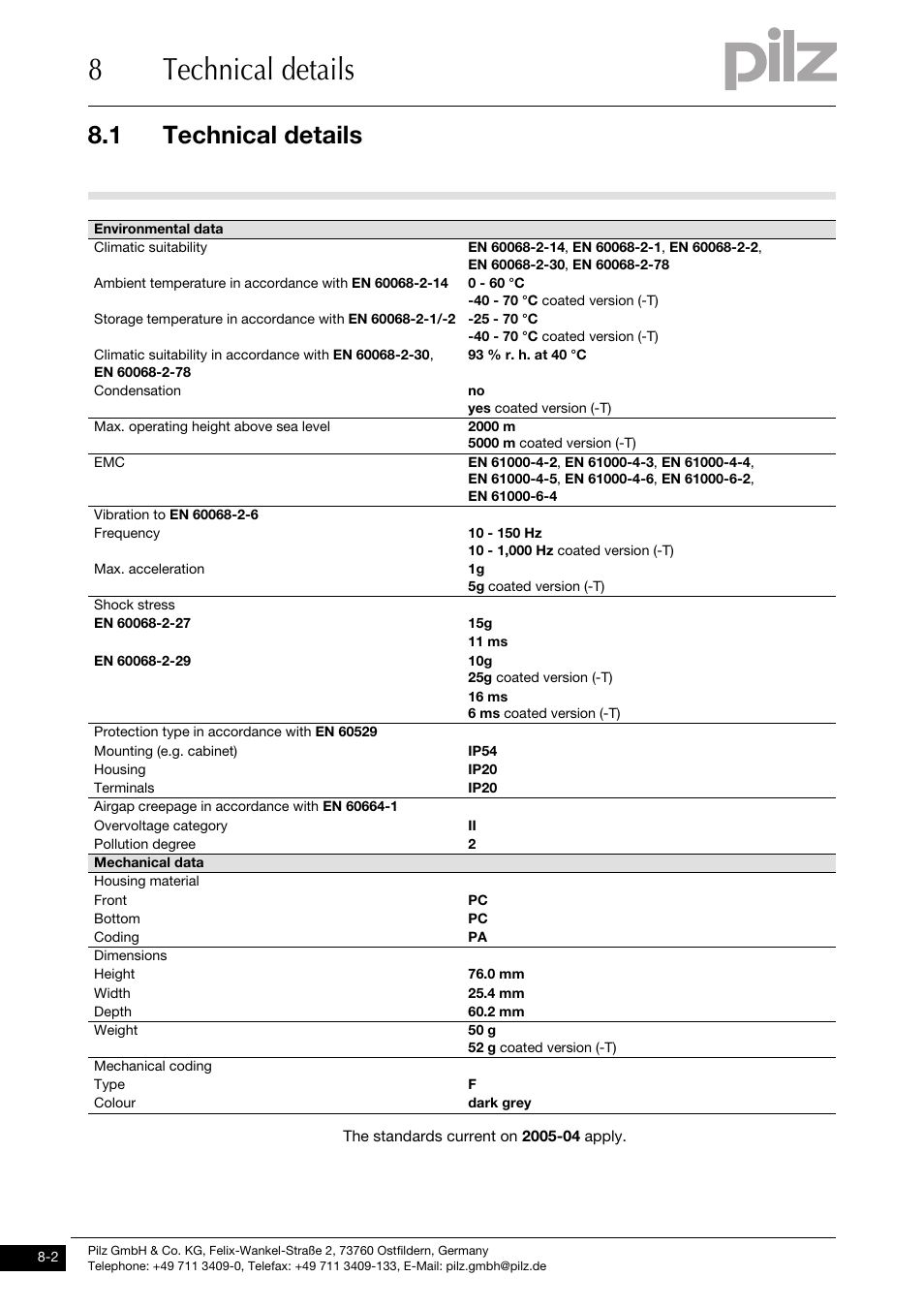 8technical details, 1 technical details | Pilz PSSu E S INC User Manual | Page 46 / 49