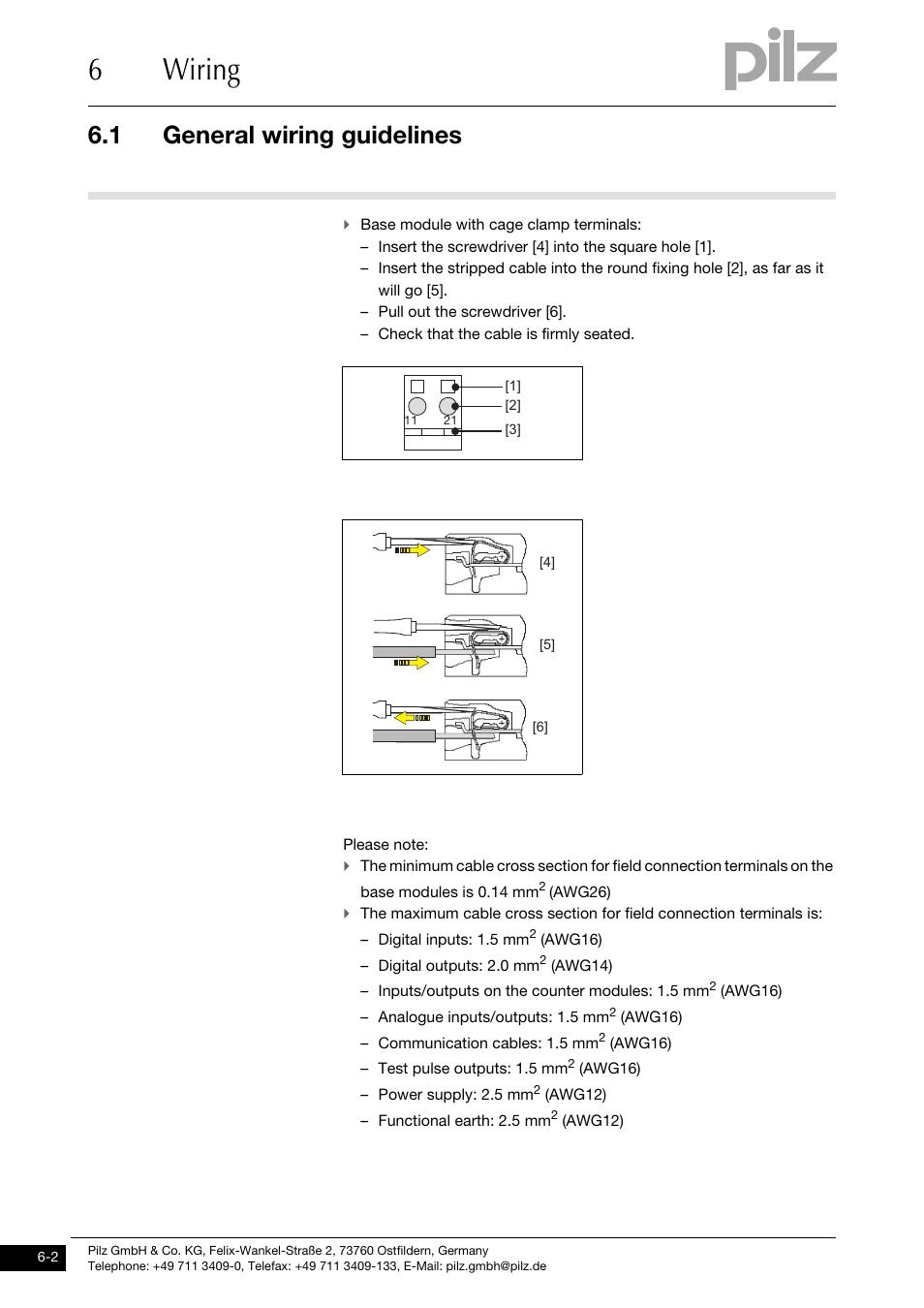 6wiring, 1 general wiring guidelines | Pilz PSSu E S 2DOR 10 User Manual | Page 27 / 38