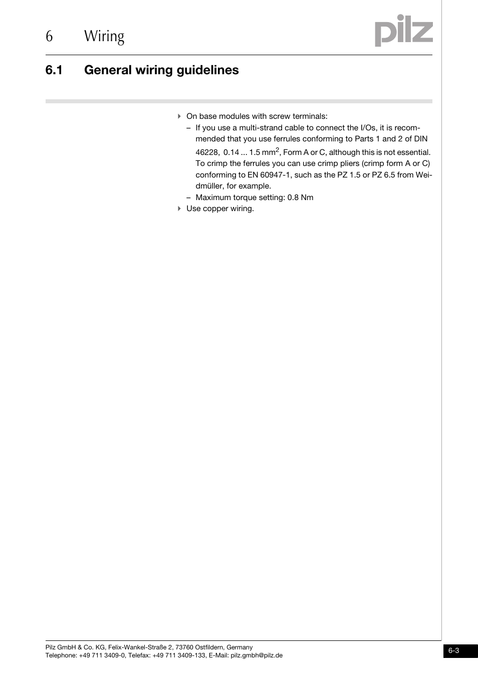 6wiring, 1 general wiring guidelines | Pilz PSSu E S 2DOR 10 User Manual | Page 28 / 38