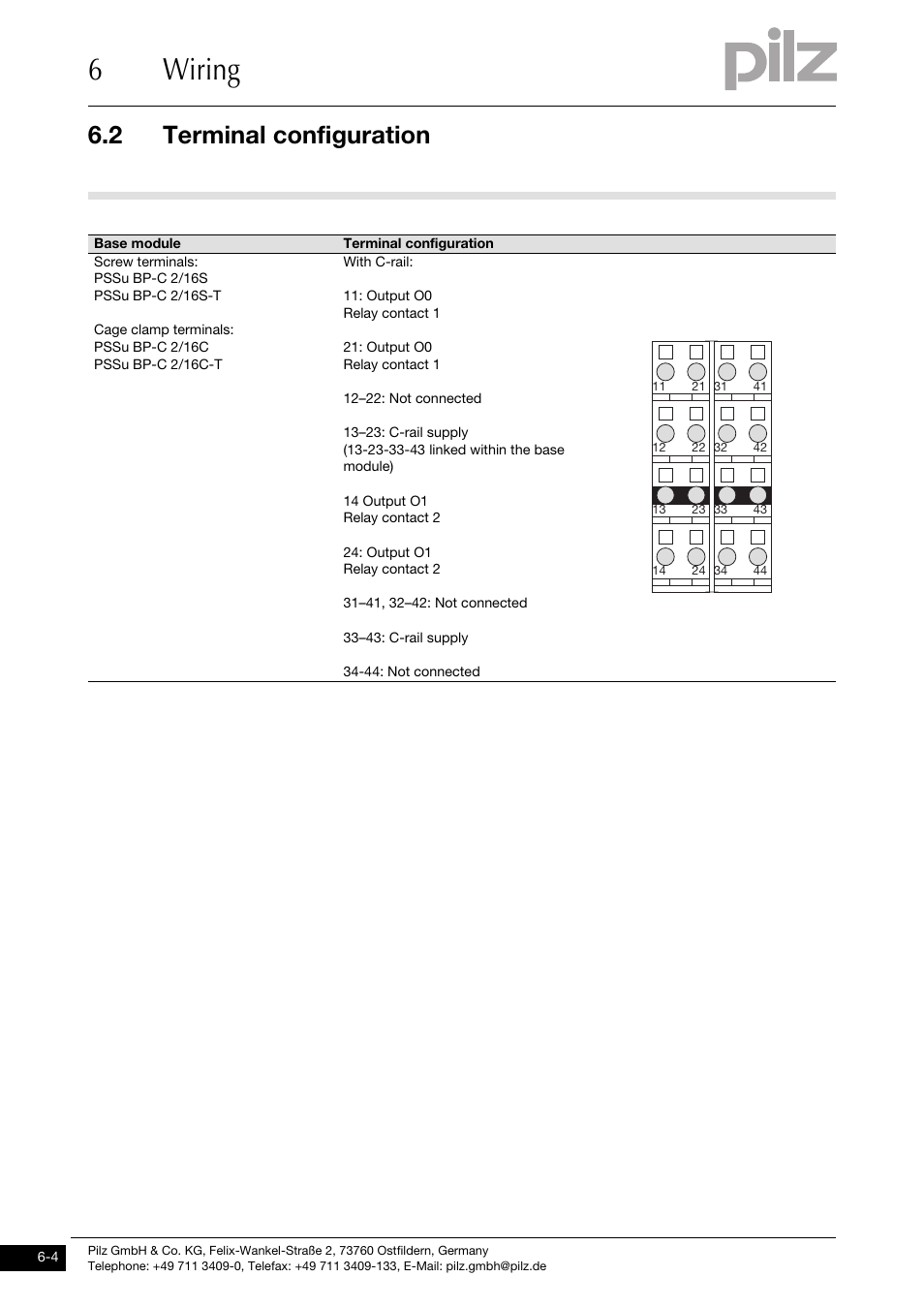 Terminal configuration, 6wiring, 2 terminal configuration | Pilz PSSu E S 2DOR 10 User Manual | Page 29 / 38