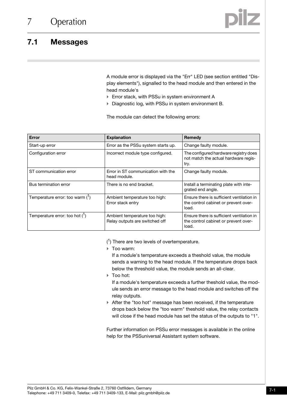 Operation, Messages, 7operation | 1 messages | Pilz PSSu E S 2DOR 10 User Manual | Page 32 / 38