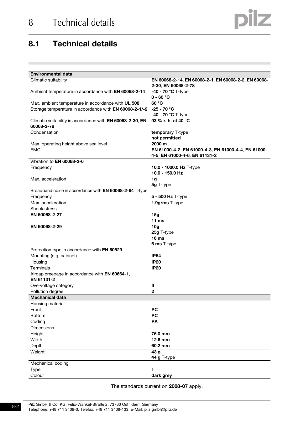 8technical details, 1 technical details | Pilz PSSu E S 2DOR 2 User Manual | Page 34 / 37