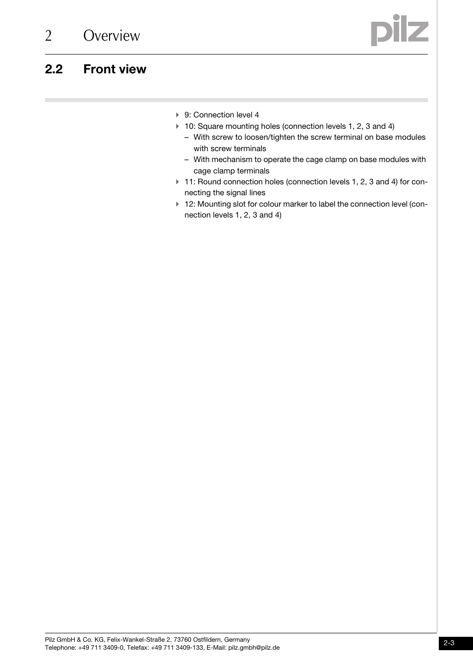 2overview, 2 front view | Pilz PSSu E S 2DO 2-T User Manual | Page 11 / 35