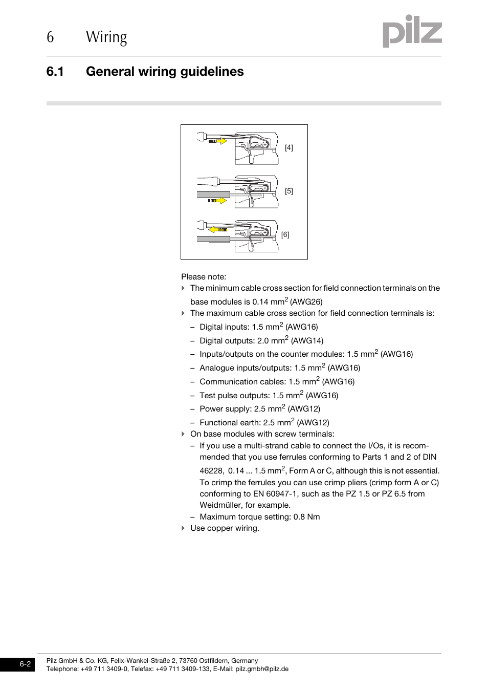 6wiring, 1 general wiring guidelines | Pilz PSSu E S 2DO 2-T User Manual | Page 26 / 35