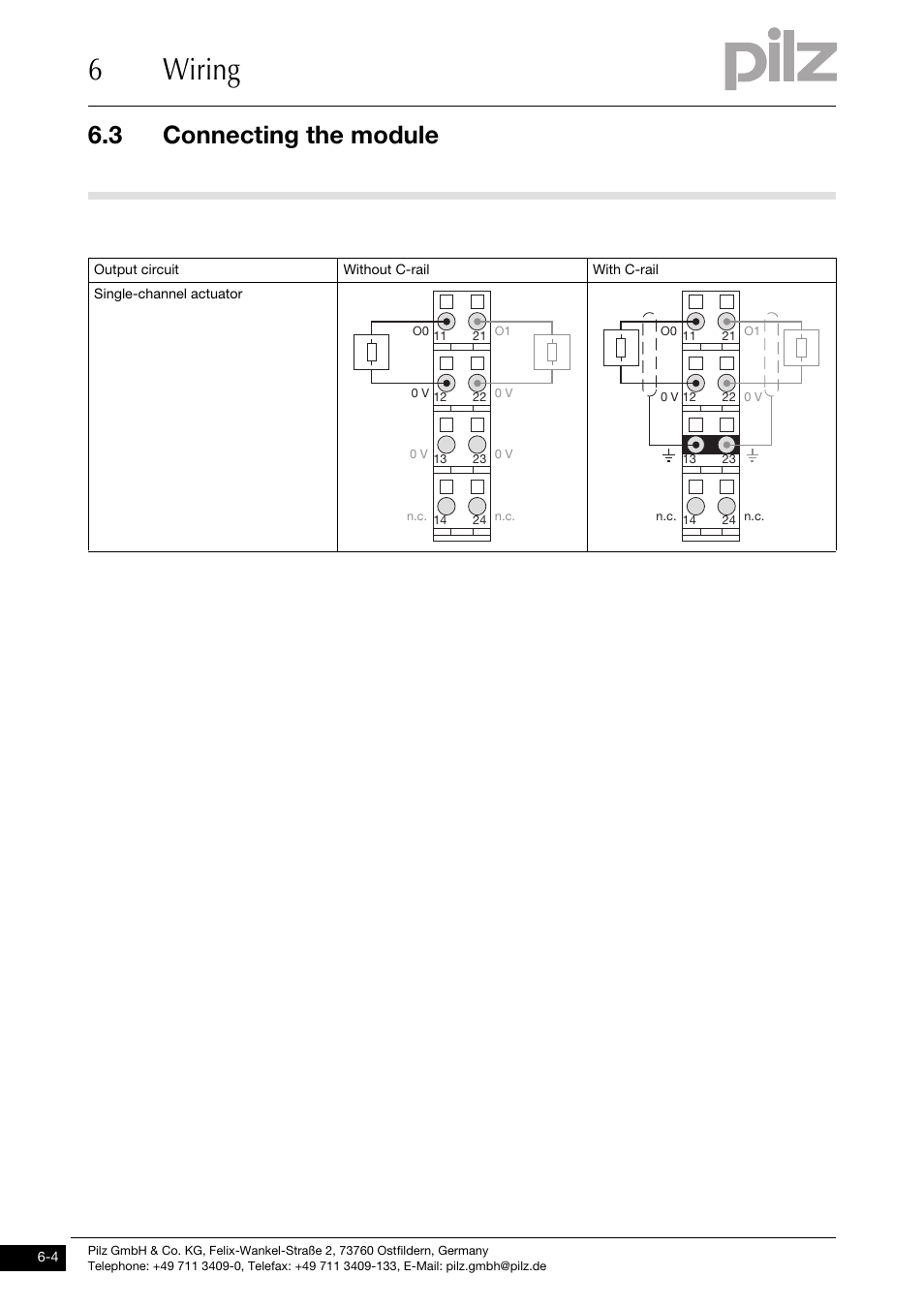 Connecting the module, 6wiring, 3 connecting the module | Pilz PSSu E S 2DO 2-T User Manual | Page 28 / 35