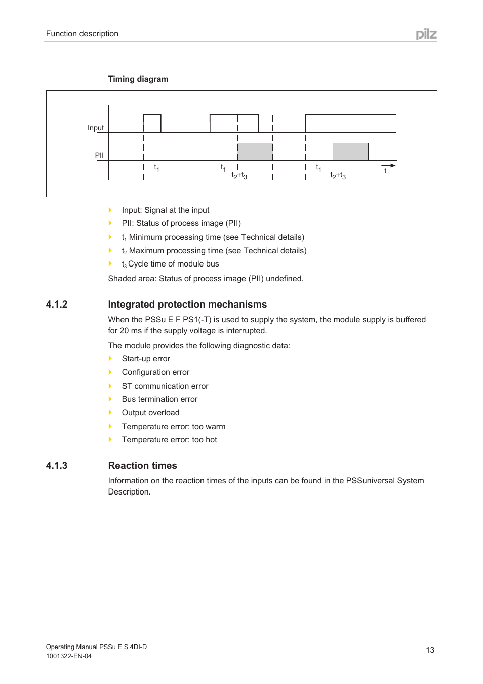 2 integrated protection mechanisms, 3 reaction times, Integrated protection mechanisms | Reaction times | Pilz PSSu E S 4DI-D User Manual | Page 13 / 32