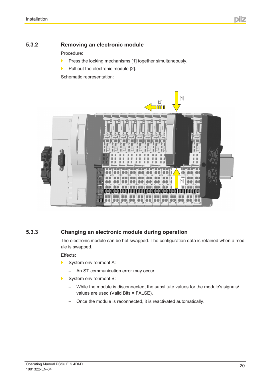 2 removing an electronic module, 3 changing an electronic module during operation, Removing an electronic module | Changing an electronic module during operation | Pilz PSSu E S 4DI-D User Manual | Page 20 / 32
