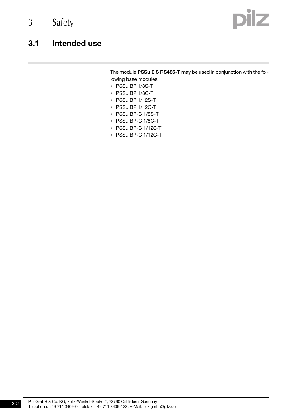 3safety, 1 intended use | Pilz PSSu E S RS485 User Manual | Page 14 / 41