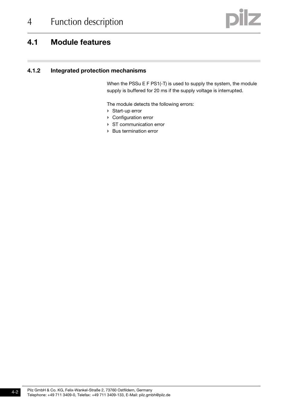 2 integrated protection mechanisms, 4function description, 1 module features | Pilz PSSu E S RS485 User Manual | Page 18 / 41