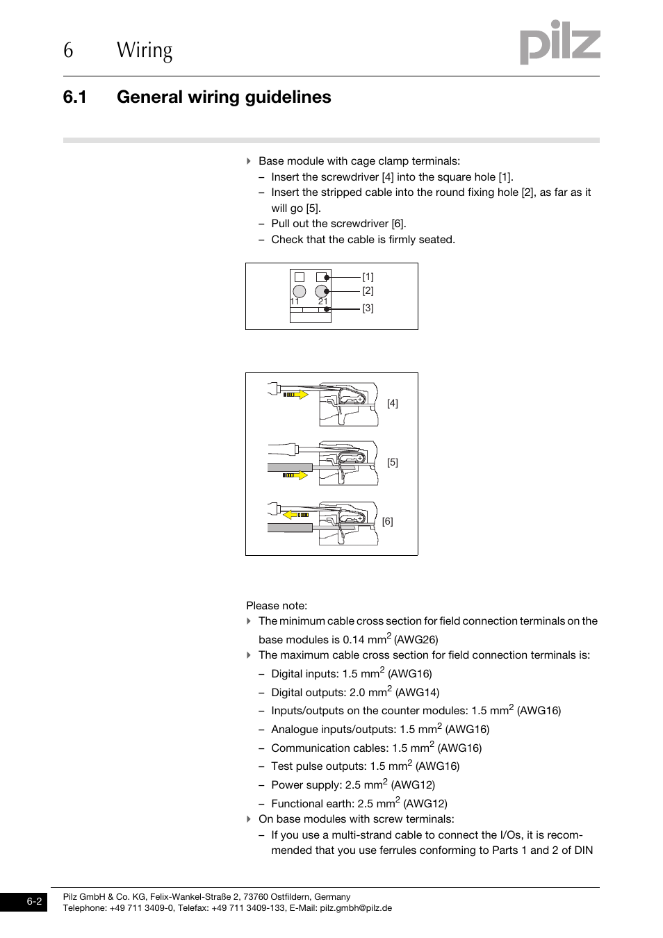 6wiring, 1 general wiring guidelines | Pilz PSSu E S RS485 User Manual | Page 28 / 41