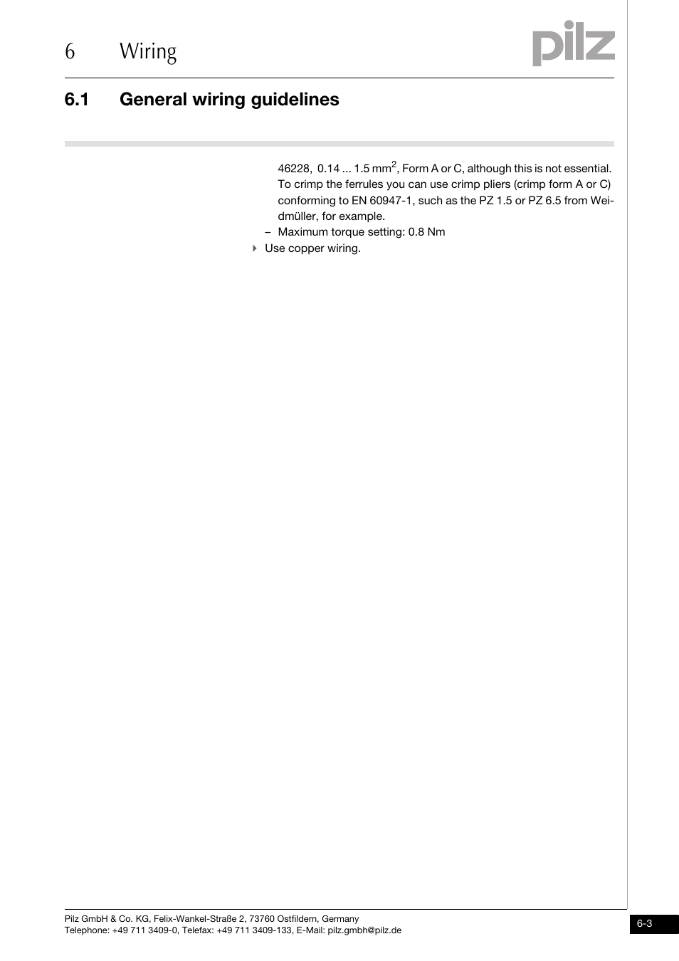 6wiring, 1 general wiring guidelines | Pilz PSSu E S RS485 User Manual | Page 29 / 41