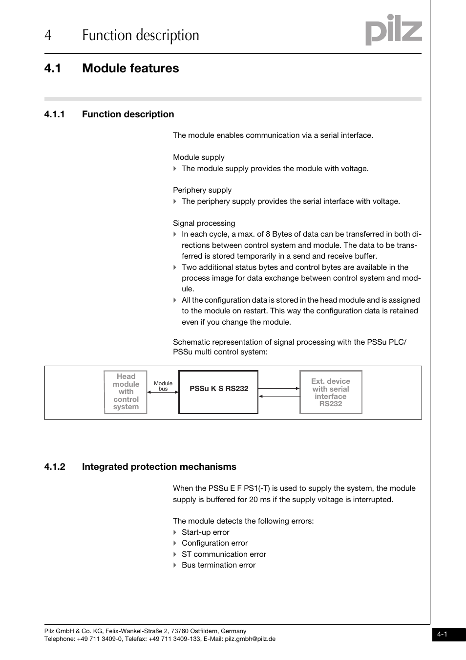 Function description, Module features, 1 function description | 2 integrated protection mechanisms, 4function description, 1 module features | Pilz PSSu K S RS232 User Manual | Page 13 / 29