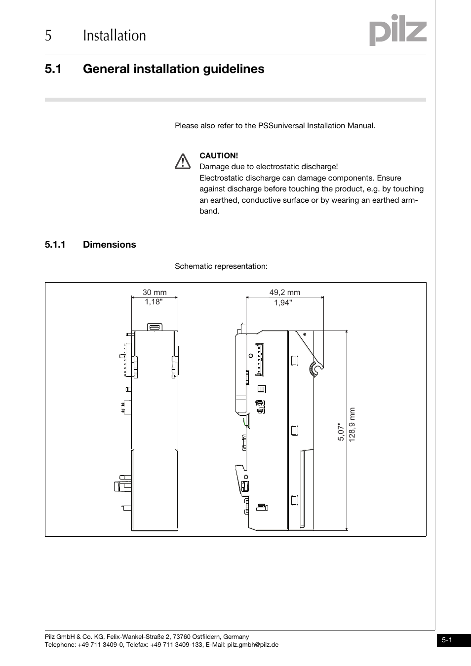 Installation, General installation guidelines, 1 dimensions | 5installation, 1 general installation guidelines | Pilz PSSu K S RS232 User Manual | Page 15 / 29