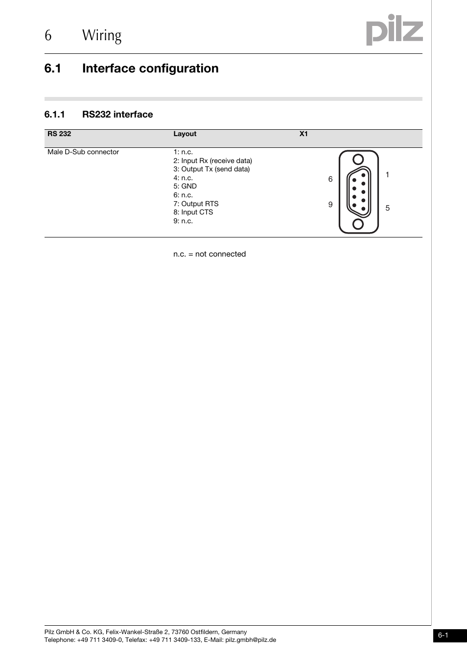Wiring, Interface configuration, 1 rs232 interface | 6wiring, 1 interface configuration | Pilz PSSu K S RS232 User Manual | Page 19 / 29