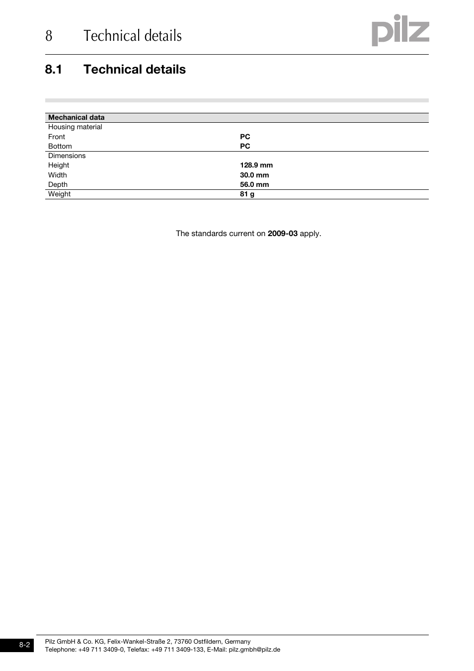 8technical details, 1 technical details | Pilz PSSu K S RS232 User Manual | Page 26 / 29