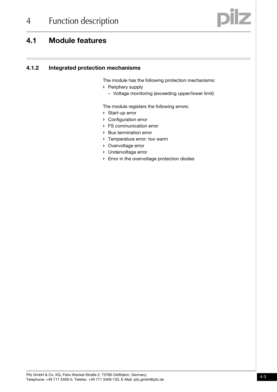 Integrated protection mechanisms, 4function description, 1 module features | 2 integrated protection mechanisms | Pilz PSSu E F PS-P User Manual | Page 19 / 37